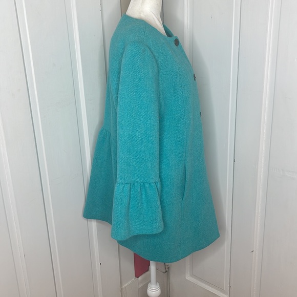 Talbots | Turquoise Wool Blend Flounce Sleeve Jacket - Picture 5 of 14